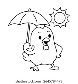 Chicken Using Umbrella Outline for Coloring Page