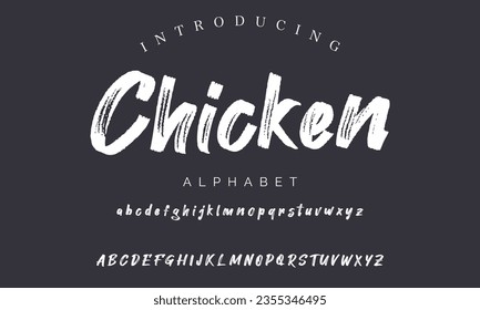 Tipo de letra, alfabeto, tipo de letra, tipografía, estilo de pincel vectorial de pollo. Swatches globales.