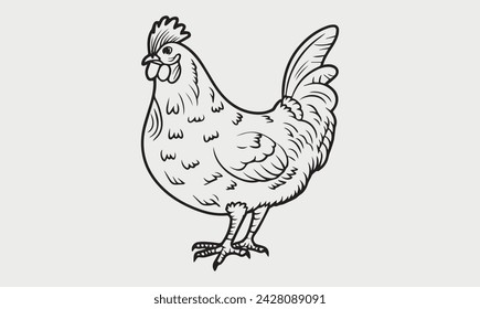 Chicken vector coloring page for kids