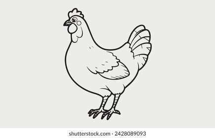 Chicken vector coloring page for kids