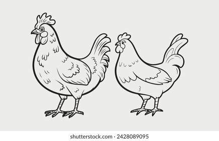 Chicken vector coloring page for kids