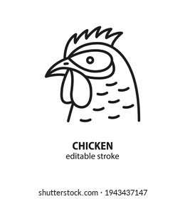 Chicken vector flat line icon. Editable stroke.