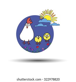 chicken vector hen cartoon illustration cute rooster white gradient character happy