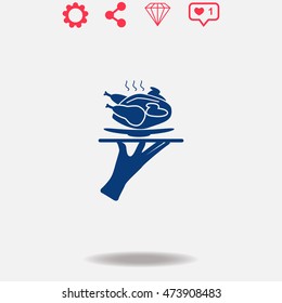 Chicken vector icon on grey background.