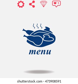 Chicken vector icon on grey background.