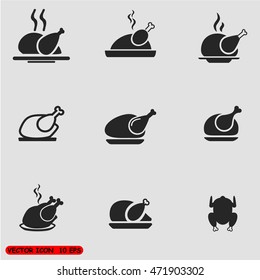 Chicken Vector Icon Set Dish On Plate