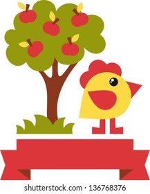 chicken Ã¢Â?Â? vector illustration, spring easter chick standing under a tree