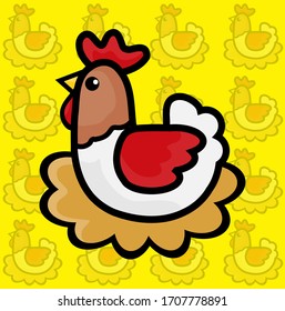 Chicken. Vector illustration. Yelow background texture