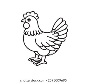 Chicken Vector Image, Chick, Hen, Poultry, Animal Chicken Vector Line Art, Simple Chicken Vector Image.