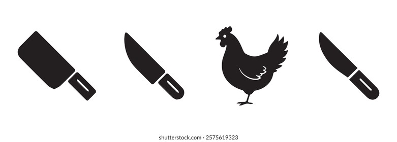 Chicken vector. Knife, spoon, and plate set icons. Menu symbol. Tableware set flat style. Fork knife. Vector illustration EPS 10