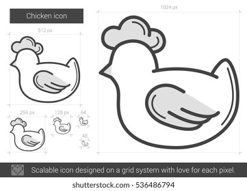 Chicken vector line icon isolated on white background. Chicken line icon for infographic, website or app. Scalable icon designed on a grid system.