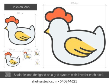 Chicken vector line icon isolated on white background. Chicken line icon for infographic, website or app. Scalable icon designed on a grid system.