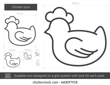 Chicken vector line icon isolated on white background. Chicken line icon for infographic, website or app. Scalable icon designed on a grid system.