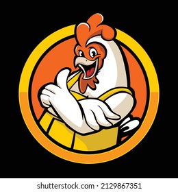 Ilustración del logotipo del vector de pollo que da un pulgar hacia arriba