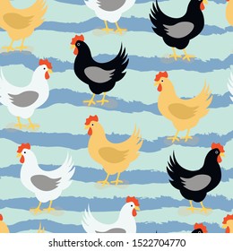 Chicken vector seamless pattern. Concept for print, web design, cards, textile