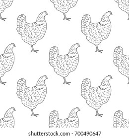 Chicken vintage engraved illustration seamless pattern background. Vector illustration