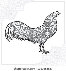 Chicken and Vintage Mandala decorative elements. Oriental pattern, vector illustration.