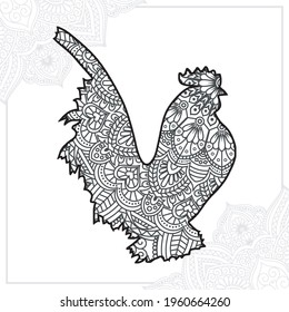 Chicken and Vintage Mandala decorative elements. Oriental pattern, vector illustration.