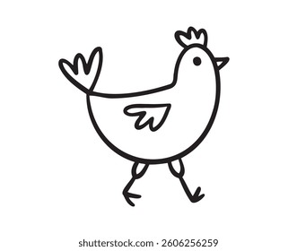 Chicken walk icon doodle hand drawn. Outline line chicken drawing clipart symbol. Vector illustration