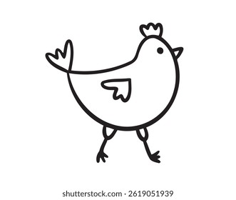 Chicken walk icon doodle hand drawn. Outline line chicken drawing clipart symbol. Vector illustration