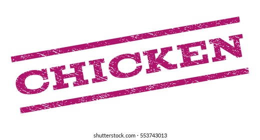 Chicken watermark stamp. Text tag between parallel lines with grunge design style. Rubber seal stamp with dust texture. Vector purple color ink imprint on a white background.