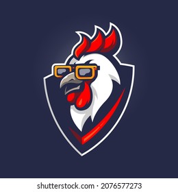 Chicken wearing glasses mascot logo design illustration vector