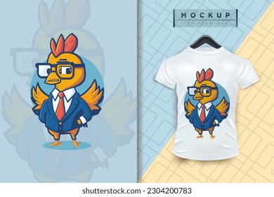 A chicken wearing a uniform like an office worker and a businessman in flat cartoon character design, vector mascot animal nature icon concept isolated premium illustration for logo, sticker, t-shirt.