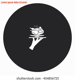 Chicken web icon. Gray circle button with white illustration.