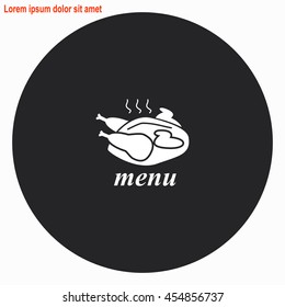 Chicken web icon. Gray circle button with white illustration.