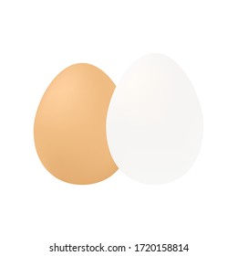 Chicken white and brown eggs vector illustration isolated on white background. Template for Easter holiday.