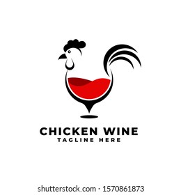 Chicken Wine Logo Vector Icon Illustration