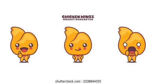 chicken wing food cartoon illustration, with different expressions, isolated on a white background.