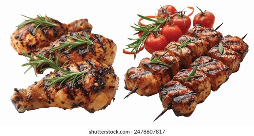 chicken wing grill and chicken barbecue isolated