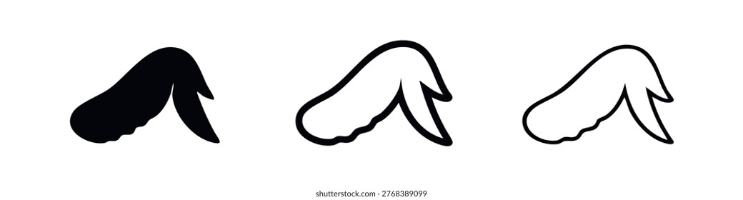 Chicken wing icon set for restaurant menus and fast food promotions. Tasty poultry symbols.