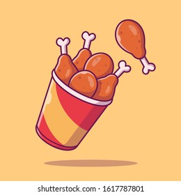 Chicken Wing On Bucket Cartoon Vector Icon Illustration. Food Object Icon Concept Isolated Premium Vector. Flat Cartoon Style