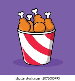 Chicken Wing On Bucket Cartoon Vector Icon Illustration. Food Object Icon Concept Isolated Premium Vector. Flat Cartoon Style