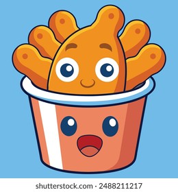 Chicken Wing On Bucket Cartoon Vector Kawaii Icon. Food Object Illustration