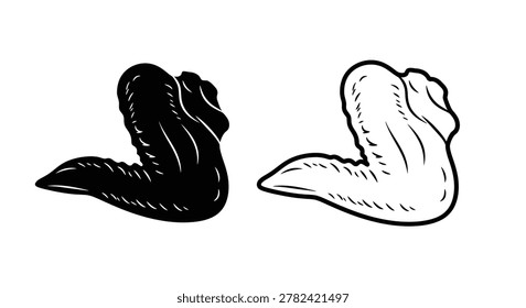 Chicken wing silhouettes black and white illustration silhouette
