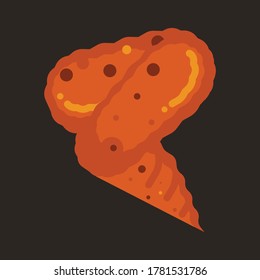 Ilustración vectorial de ala de pollo en estilo plano, concepto de comida chatarra