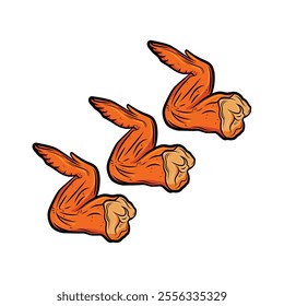 Chicken Wing Vector Image, Grill Chicken Wing Vector Illustration, Fried Chicken Wing Cartoon Vector, Chicken Meat Doodle Vector.