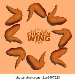 Chicken Wings Around Bold Text On Light Brown Background, National Chicken Wing Day July 29