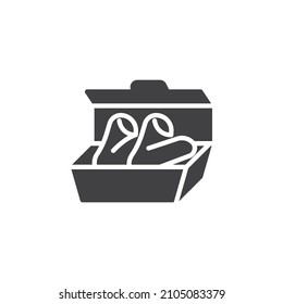 Chicken wings box vector icon. filled flat sign for mobile concept and web design. Fried chicken wings glyph icon. Symbol, logo illustration. Vector graphics
