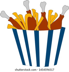 Chicken wings in bucket, illustration, vector on white background.