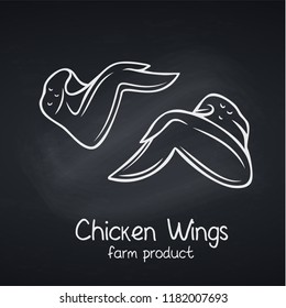 Chicken Wings, Chalkboard Style. Engraving Meat Badge, Menu Design Cafe Or Market. Vector Illustration.