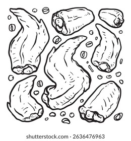 Chicken wings doodle, buffalo wings vector