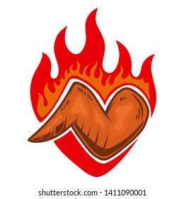 Chicken wings with fire. Design element for poster, emblem, sign, flyer. Vector illustration