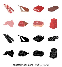 Chicken wings, ham, raw steak, beef cubes. Meat set collection icons in black,cartoon style vector symbol stock illustration web.