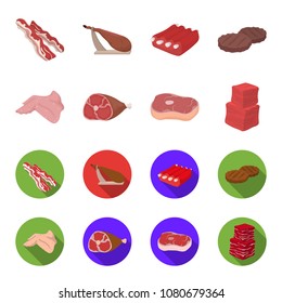 Chicken wings, ham, raw steak, beef cubes. Meat set collection icons in cartoon,flat style vector symbol stock illustration web.