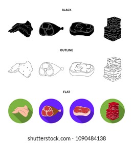 Chicken wings, ham, raw steak, beef cubes. Meat set collection icons in black,flat,outline style vector symbol stock illustration web.