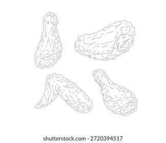 Chicken Wings Line Art Bundle. Hand Drawn Fried Chicken Illustration Set. Crispy Poultry Sketch Collection. Minimal Black and White Food Drawing